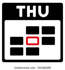 Thursday vector icon. Style is bicolor flat symbol, intensive red and black colors, rounded angles, white background.