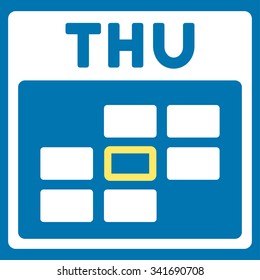 Thursday vector icon. Style is bicolor flat symbol, yellow and white colors, rounded angles, blue background.