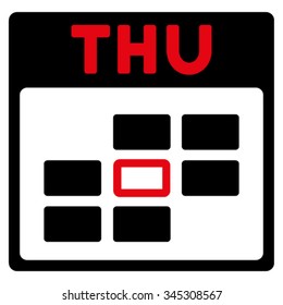 Thursday vector icon. Style is bicolor flat symbol, intensive red and black colors, rounded angles, white background.
