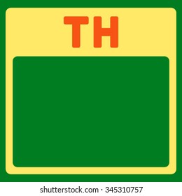 Thursday vector icon. Style is bicolor flat symbol, orange and yellow colors, rounded angles, green background.