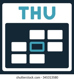Thursday vector icon. Style is bicolor flat symbol, blue and white colors, rounded angles, dark blue background.