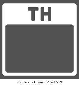 Thursday vector icon. Style is flat symbol, white color, rounded angles, gray background.