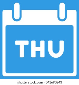 Thursday vector icon. Style is flat symbol, white color, rounded angles, blue background.