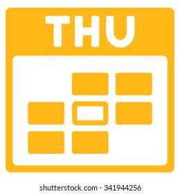 Thursday vector icon. Style is flat symbol, yellow color, rounded angles, white background.