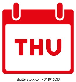 Thursday vector icon. Style is flat symbol, red color, rounded angles, white background.