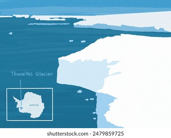 Glaciar Thwaites - una ilustración conceptual sobre la crisis climática; Glaciar que se derrite