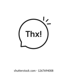 thx black linear minimal bubble. concept of thankfulness popup message for chatting or small talk badge. flat stroke style trend modern simple logotype graphic art design element isolated on white