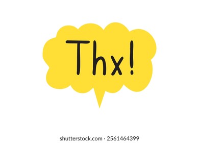 THX speech bubble yellow bright icon. Thank you hand drawn quote text. Doodle thx phrase. Vector illustration