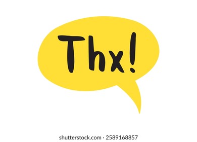 THX speech bubble yellow bright icon. Thank you hand drawn quote text. Doodle thx phrase. Vector illustration