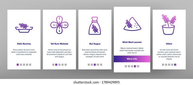 Thyme Plant Product Onboarding Mobile App Page Screen Vector. Thyme Branch And Aromatic Herb, Drink Cup And Bottle, Bag And Package, Spoon And Plate Illustrations