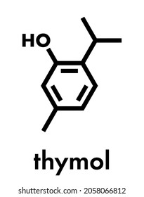 Aceite de timol de la molécula de tomillo. Presente en hierba de cocina Thymus vulgaris. Tiene propiedades antisépticas y conservantes. Fórmula esquelética.