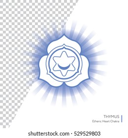 Thymus. Chakra vector isolated minimalistic icon with transparent aura - for yoga studio, banner, poster.