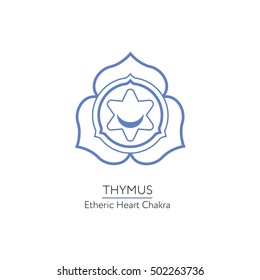 Thymus, the etheric heart chakra. Symbol, used in some religions and alternative medicine - Ayurveda. Vector isolated minimalistic icon - for yoga studio, banner, poster.