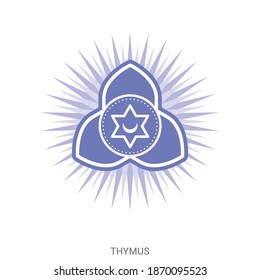 Thymus - primary chakra, vector hand drawn illustration - for yoga studio. Symbol used in Hinduism, Buddhism and Ayurveda - alternative medicine. Pituitary gland in human body.