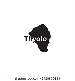 Thyolo Malaui mapa y diseño de letras en negro sobre fondo blanco