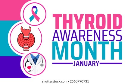Thyroid Awareness Month background, banner or poster design template. observed every year in January. Holiday concept. Use to any Template, card, poster, placard, template.