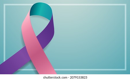 Thyroid awareness month concept. Banner with pink, teal and purple ribbon awareness. Vector illustration.