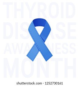 Thyroid awareness month concept. Square design with blue ribbon and typography on a background, vector