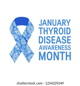 Thyroid awareness month concept. Square design with blue paisley ribbon, vector