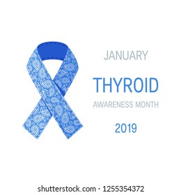 Thyroid awareness month concept. Square design with blue paisley ribbon, vector