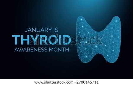 Thyroid Awareness Month is observed in January, symbolized by the blue, pink, and purple ribbon promoting early detection and thyroid health awareness banner design. Designed in a low poly style.