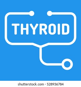 Thyroid. Badge with stethoscope icon. Flat vector illustration on blue background. 