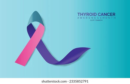 thyroid cancer awareness month september. Calligraphy Poster Design. Realistic Teal and Pink and Blue Ribbon. September is Cancer Awareness Month.