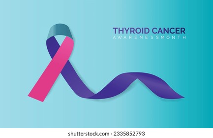 thyroid cancer awareness month september. Calligraphy Poster Design. Realistic Teal and Pink and Blue Ribbon. September is Cancer Awareness Month.