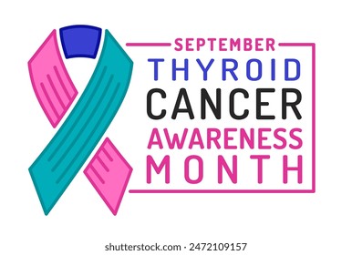 Thyroid cancer awareness month in september. Papillary thyroid carcinoma. Oncology landscape banner, poster. Cancer fighter. Editable vector illustration in linear style isolated on a white background