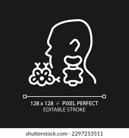 Icono lineal blanco perfecto para el tema oscuro. Enfermedad oncológica terrestre. Problema de garganta peligroso. Ilustración de línea delgada. Símbolo de contorno. Dibujo del contorno del vector. Trazo editable