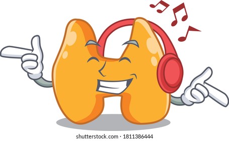 Thyroid Cartoon design concept listening music on headphone