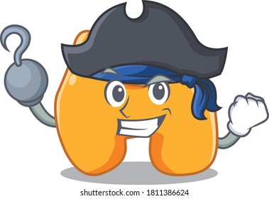 Diseño de caricaturas tiroideas en un personaje pirata con una mano gancho