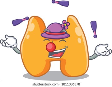 A Thyroid cartoon design style succeed playing juggling