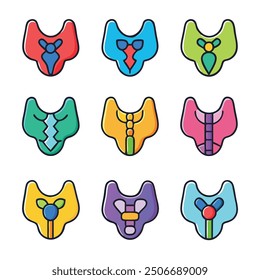 Thyroid gland concept colorful linear icons. color offset line icons flat color outline vector sign collection set.