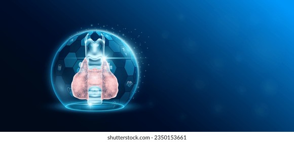 Thyroid gland human organ inside transparent dome shield protection futuristic with medical icon. Medical technology innovation health care. Empty space for text. Medical ads website banner. Vector.