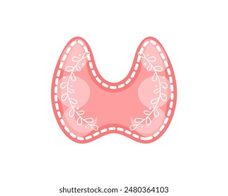 Thyroid gland isolated on white background. Vector illustration. Healthy internal organ of human endocrine system with leaves branches