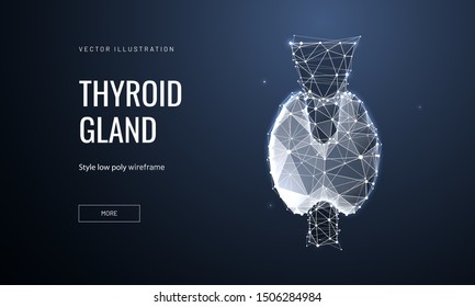 Thyroid gland low poly wireframe landing page template. 3d endocrine system organ polygonal illustration. Hypothyroidism, hyperthyroidism treatment mesh art web banner. Goiter surgery homepage design