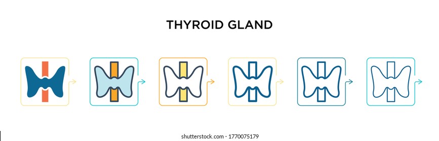 Thyroid gland vector icon in 6 different modern styles. Black, two colored thyroid gland icons designed in filled, outline, line and stroke style. Vector illustration can be used for web, mobile, ui