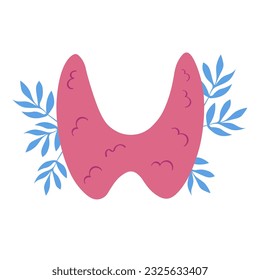 Schilddrüse, Vektorgrafik, Endokrinologie. Organische Anatomie des menschlichen Körpers mit Blumen. Schilddrüsentag. Medizinisches Konzept. Flacher Cartoon. Einziger weißer Hintergrund