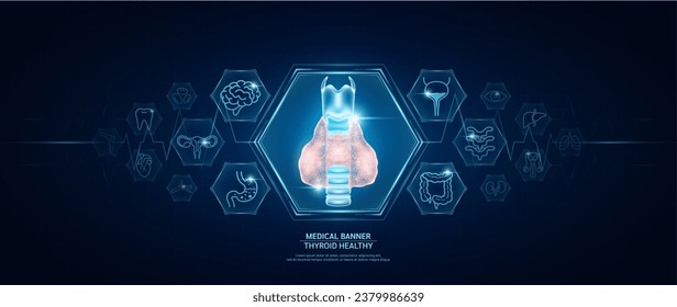 Thyroid healthy. Human organs icon symbols. Medical science banner design template. Health care medical check up too innovative futuristic digital technology. Examining organ and heart pulse. Vector.