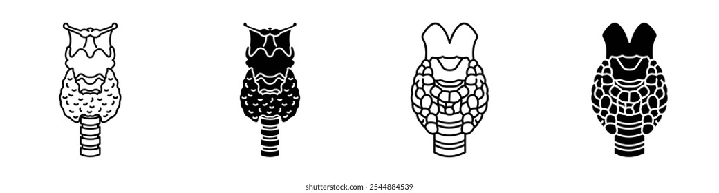 Coleção de ícones da tireoide em preto-e-branco preenchido e em estilo de vetor sólido.