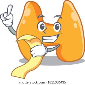 Thyroid mascot character style with a menu on his hand