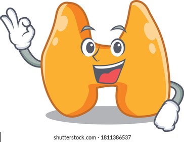 Estilo de diseño de mascota tiroidea que muestra dedo gesto de acuerdo