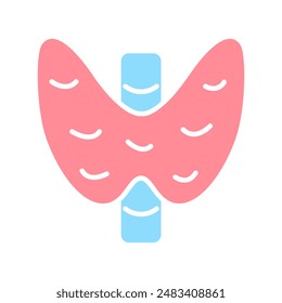 Thyroid set icon. Thyroid gland, endocrine system, butterfly shape, hormone regulation, metabolism, health, medical illustration, anatomy, pink and blue colors.