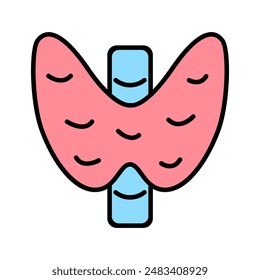 Thyroid set icon. Thyroid gland, endocrine system, butterfly shape, hormone regulation, metabolism, health, medical illustration, anatomy, pink and blue colors.