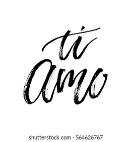 Ti Amo brush lettering. I love you italian text calligraphy vector lettering for Valentine card