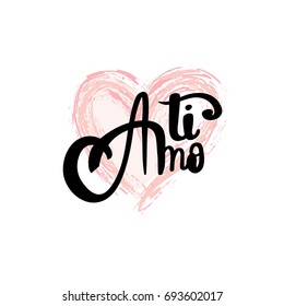 Ti amo brush lettering i love you italian text calligraphy lettering for valentine card