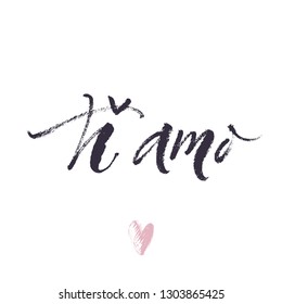 Ti amo (I love you in Italian). Vector handwritten calligraphy for wedding, St. Valentine's Day, Mother's Day.