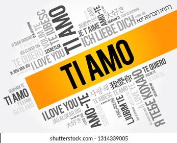 Ti amo (I Love You in Italian) in different languages of the world, word cloud background