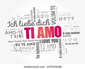 Ti amo (I Love You in Italian) in different languages of the world, word cloud concept background